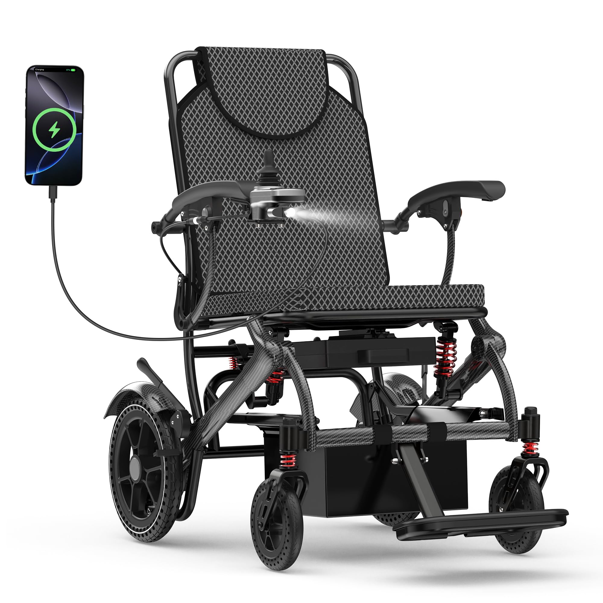 Electric Wheelchair for Adults, 36LBS Lightweight Electric Wheelchairs, 500W Brushless Motor Power Wheelchair, Foldable Motorized Wheelchair for Seniors, Airline Approval (Carbon Color, 15 MI)