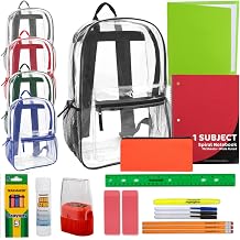 24 Pack Bulk Clear Backpack Heavy Duty with School Supplies, Side Pockets for Kids, Boys, Girls, School, Stadium Approved (Multicolor Pack)