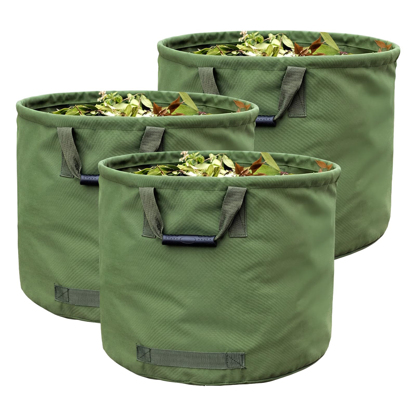 3 bolsas de basura de jardín de 125 l para cargas pesadas, robustas bolsas de lona militar resistente con asas de transporte (55,8 cm, altura 45,7 cm)