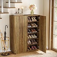 Tribesigns 7-Tier Farmhouse Shoe Cabinet with Fluted Doors - Adjustable Shelves, 24 Pairs Storage Rack for Entryway, Rustic Brown