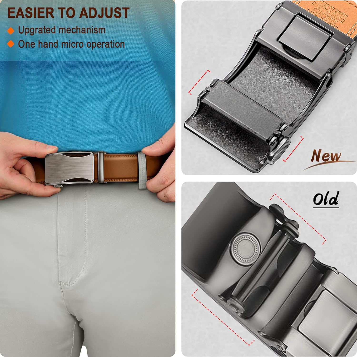 BULLIANT Mens Ratchet Belt,Leather Adjustable Slide Belt For Gift Mens Dress Casual 1 3/8",Size Adjustable - Image 5