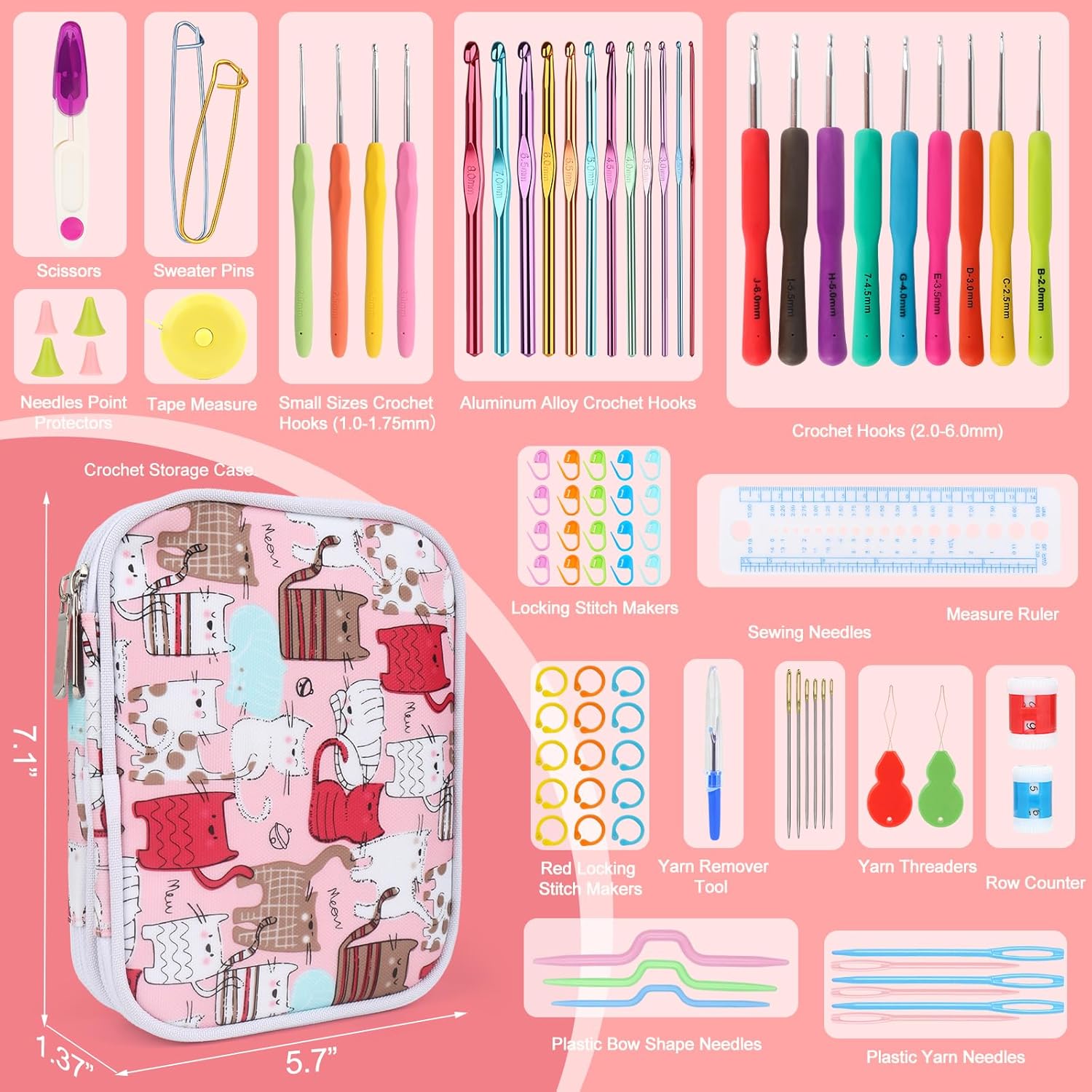 Katech Crochet Hooks Kit with Case, 99-Piece Crochet Hooks Set DIY Crochet Needles Yarn Weave Kits for Knitting Gloves and Sweaters, Ergonomic Lace Crochet Hook for Fine Working