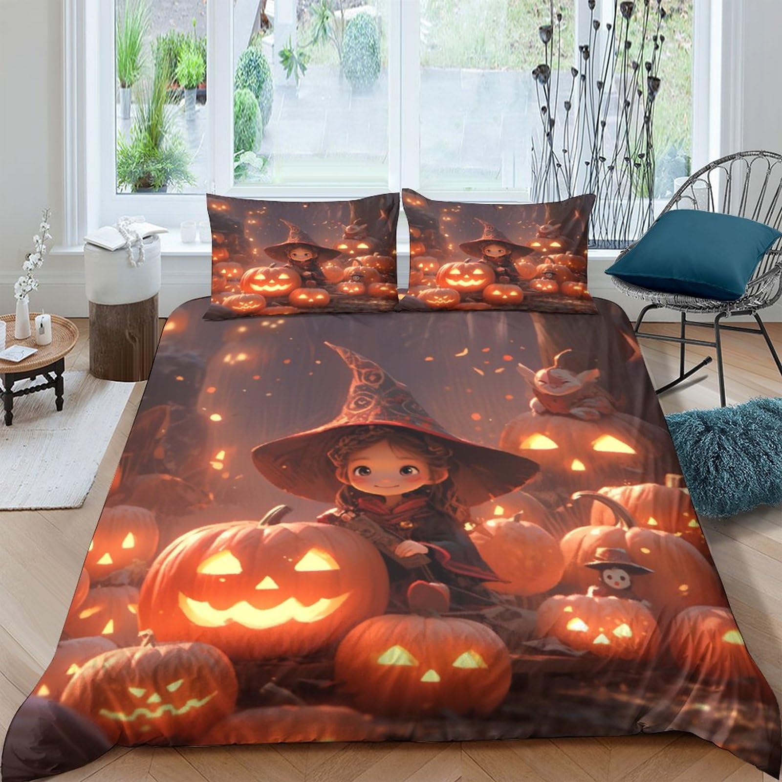 Housse de couette sorcière Halloween pour chambre enfant magique