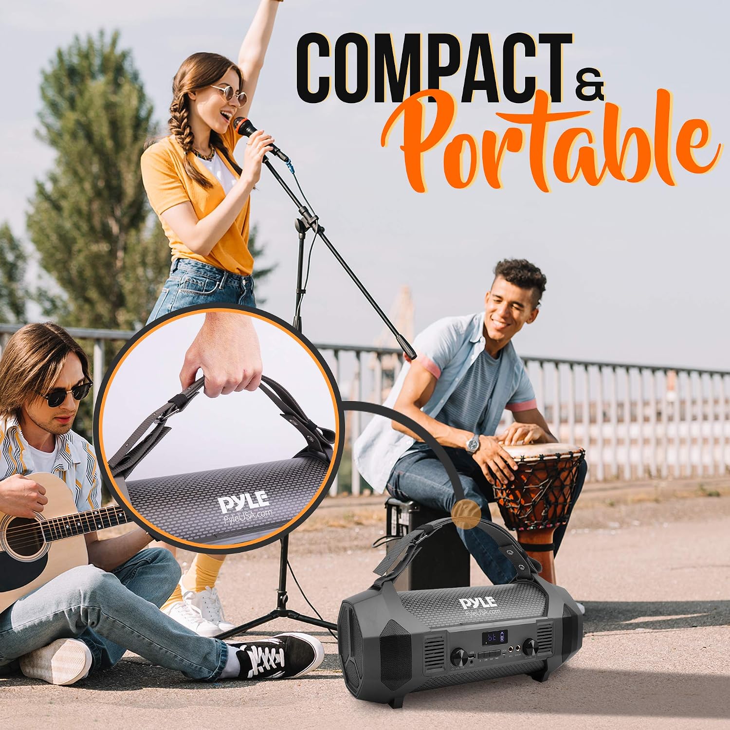Pyle Wireless Portable Bluetooth Boombox Speaker - 600W Rechargeable Boom Box Speaker Portable Barrel Loud Stereo System with AUX Input, USB, 1/4" Mic in, Fm Radio, Dual 4" Subwoofer - Pyle PBMSPG122