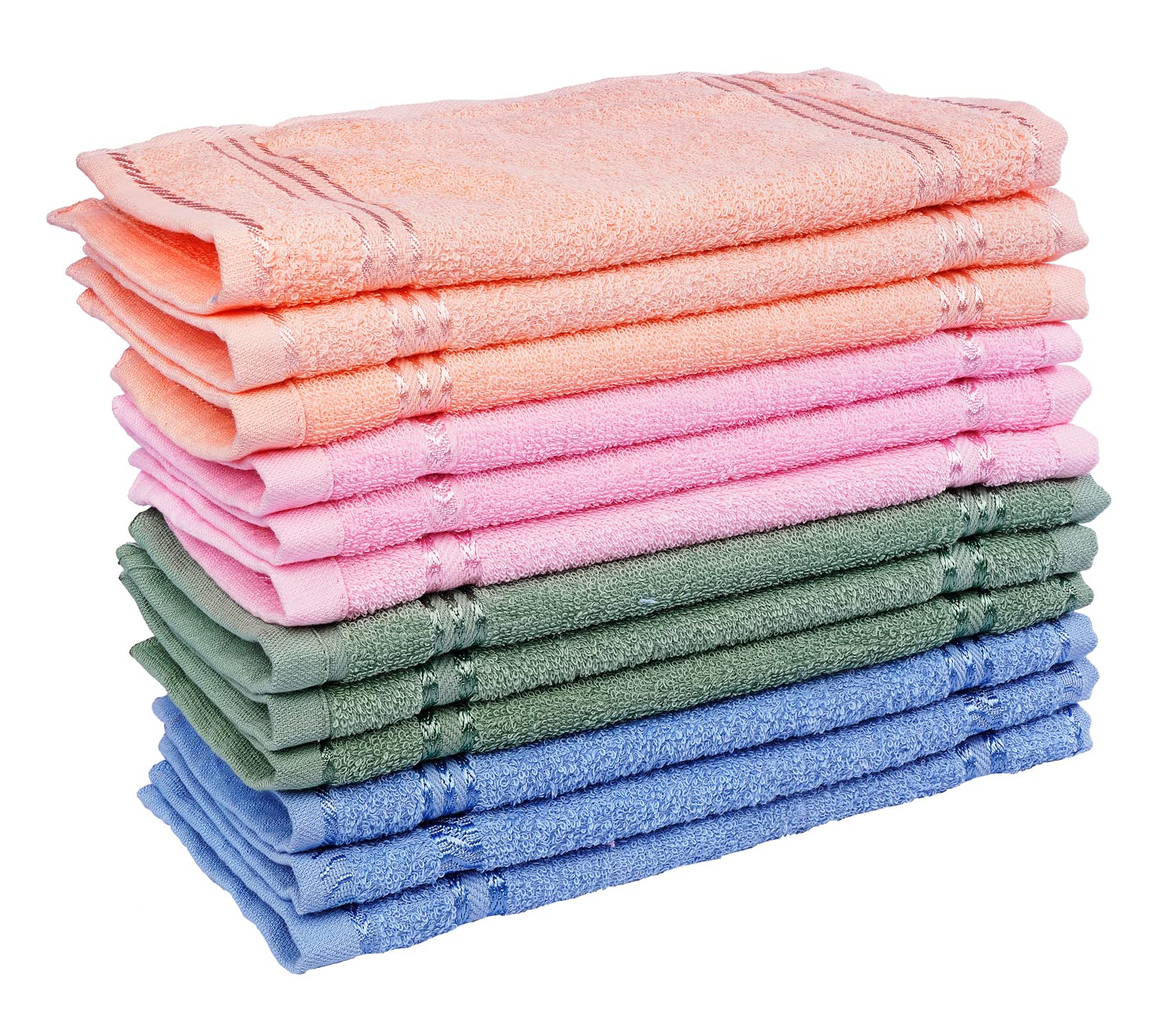 JENNY DENIAL100% Cotton Face Towel Set of 12pc Soft & Absorbent (Size:: Small 9*9 Inch ) Color :: Multi 300 GSM