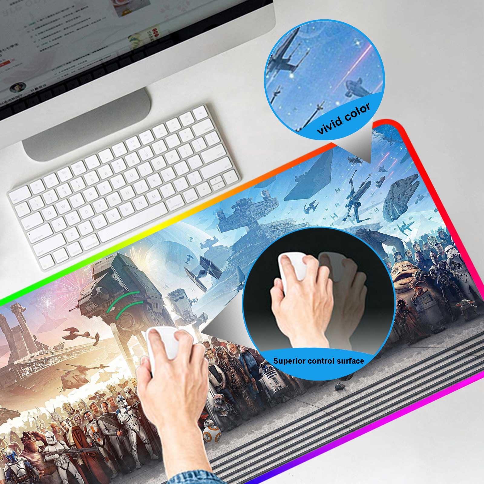 Tappetino per mouse XXL grande RGB da gioco The Chosen One, tappetino per mouse personalizzato con base in gomma antiscivolo, cornice cucita tappetino per mouse portatile, per tastiera del computer,