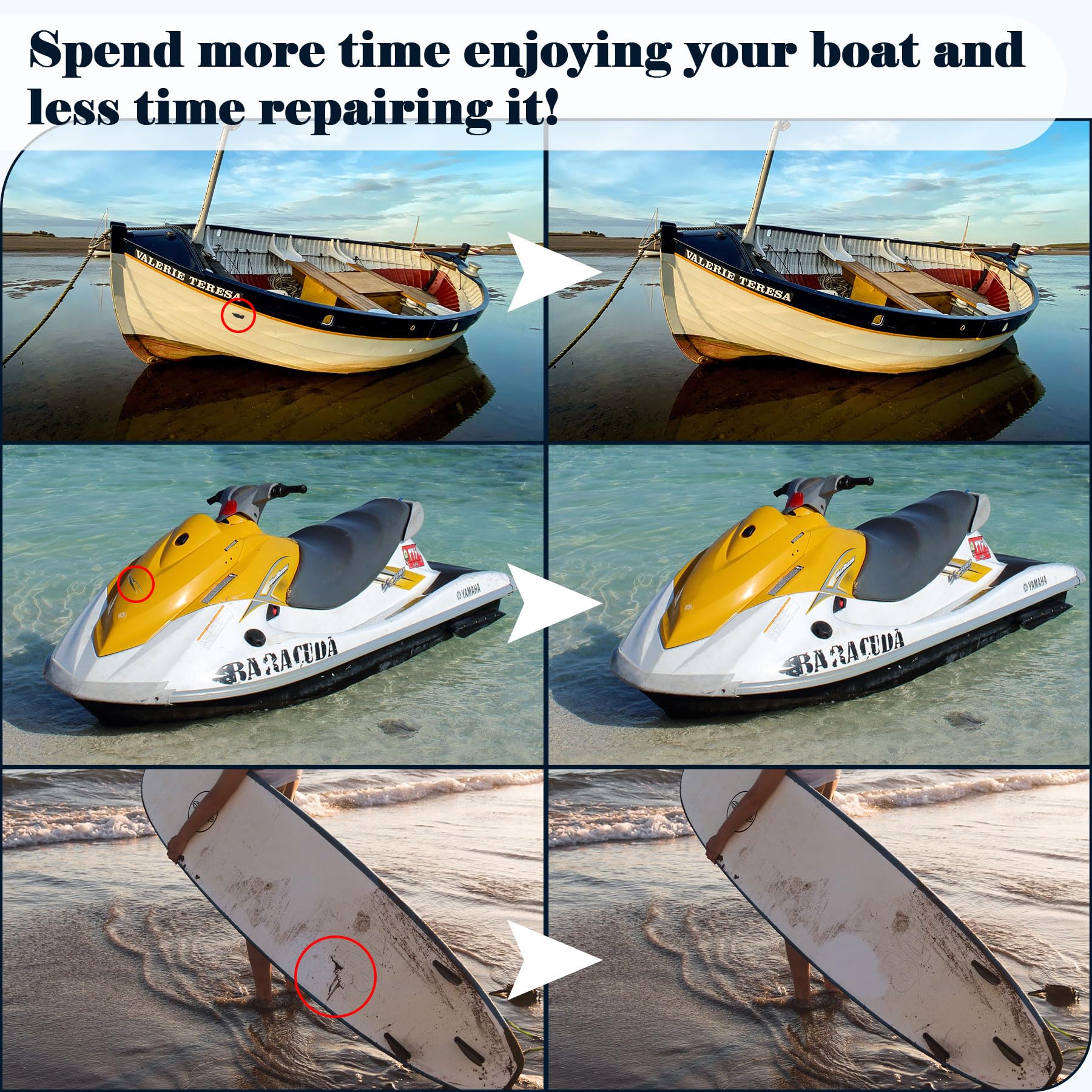EIGTWEN 13PCS Fiberglass Repair Kit,100ml Gelcoat Repair Kit for Boats,Fiberglass Kit Can Quickly Repair Cracks, Scratches - Image 2