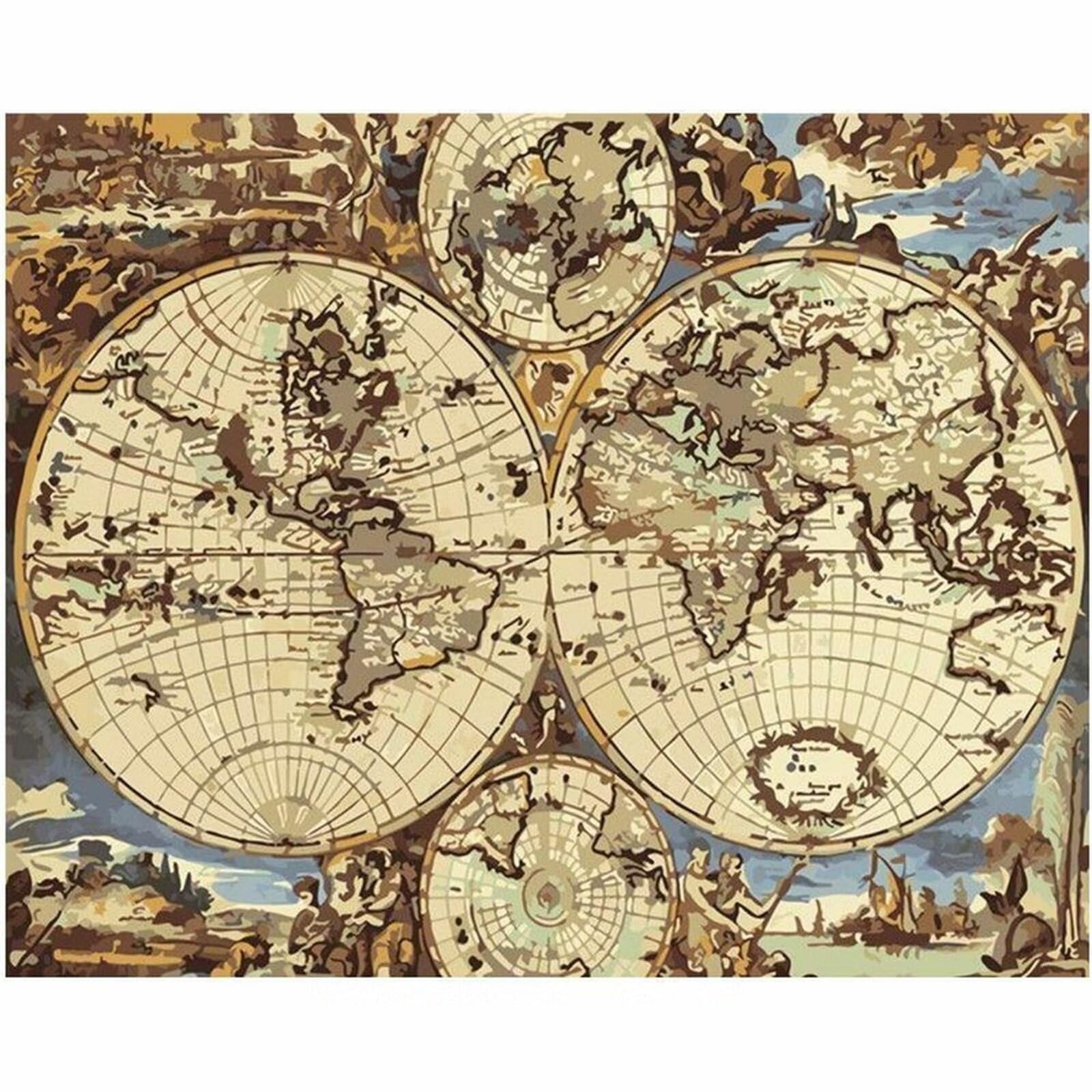 Mapa świata w stylu retro, do malowania po numerach, dla dorosłych, bez ramy, 55 x 70 cm, malowanie według numerów, dla dorosłych, początkujących, z pędzlami i pigmentem akrylowym, obraz olejny do
