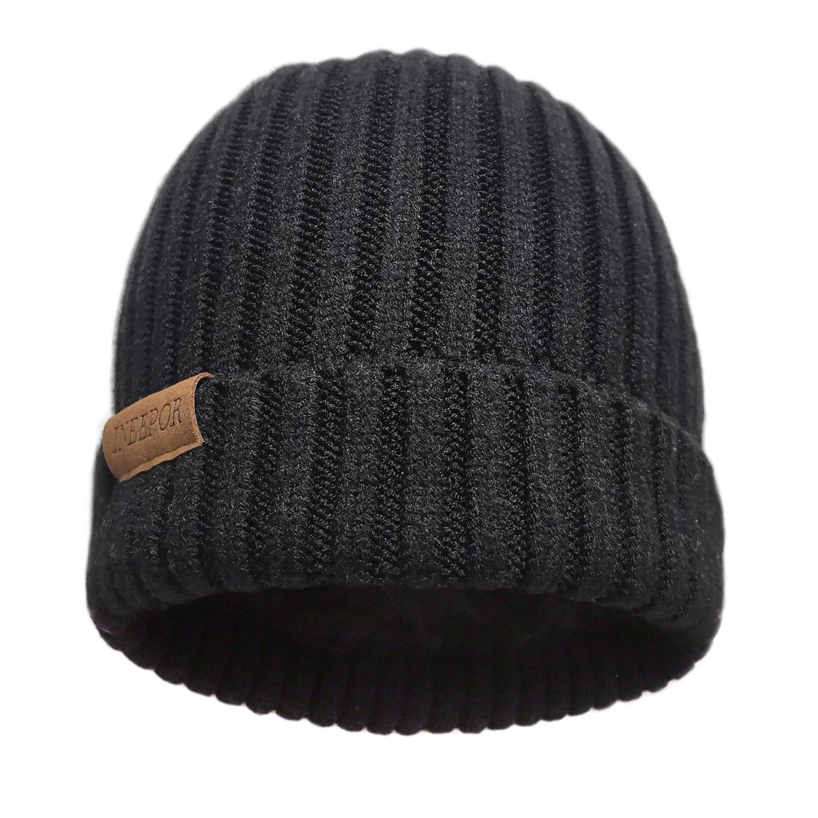ineeporBeanie Hat Men Women Merino Wool Beanies Hat Unisex Wooly Winter Hat Double Layer Knit Cuffed Fleece Lined Skullies Caps Warm Soft Stretch Regular Big Head