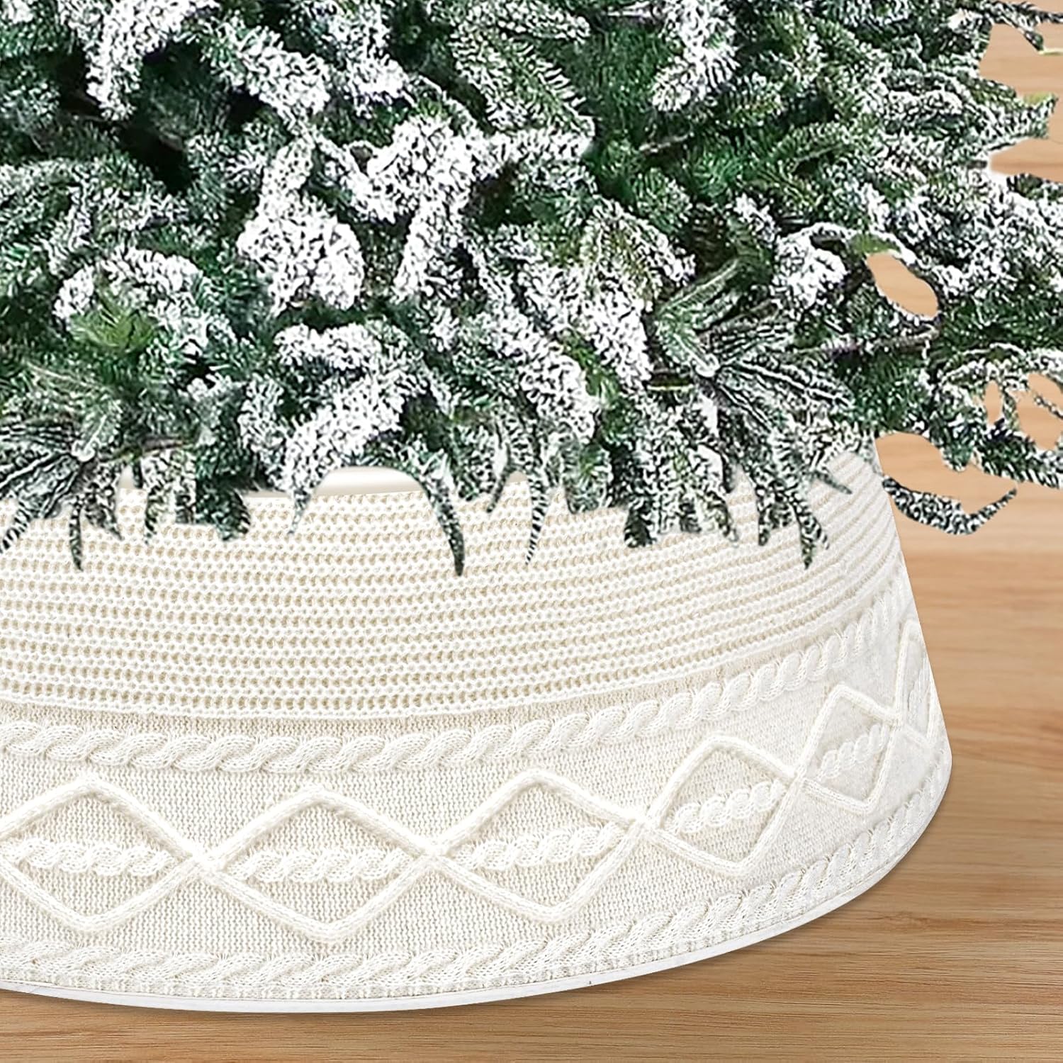 Malier Christmas Tree Collar, White Knit Xmas Tree Collar, Christmas Tree Collars for Atificial Trees, Tree Stand Base Cover, Farmhouse Christmas Tree Ring Skirt for Home Decor (Cream White, 36‘’) 36‘’ Cream White