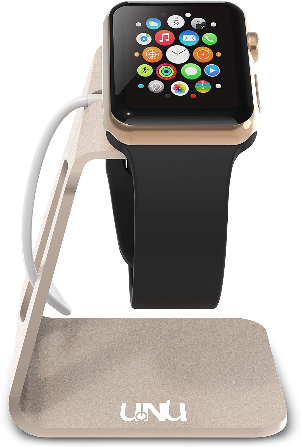 UNU Aluminum Apple Watch Stand Compatible with Apple Watch Series 5/ Series 4 /Series 3 /Series 2/ 44mm /42mm /40mm /38mm - Nightstand Mode Compatible Dock (Cable Not Included) - Champagne Gold