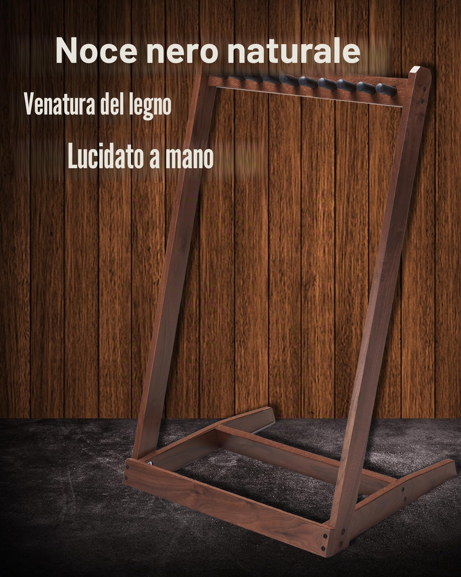 Supporto per chitarra multipla in legno duro (3 chitarre acustiche, 5 elettriche o basse), 5 supporti per chitarra da uomo, pieghevole, da pavimento, per studio e casa