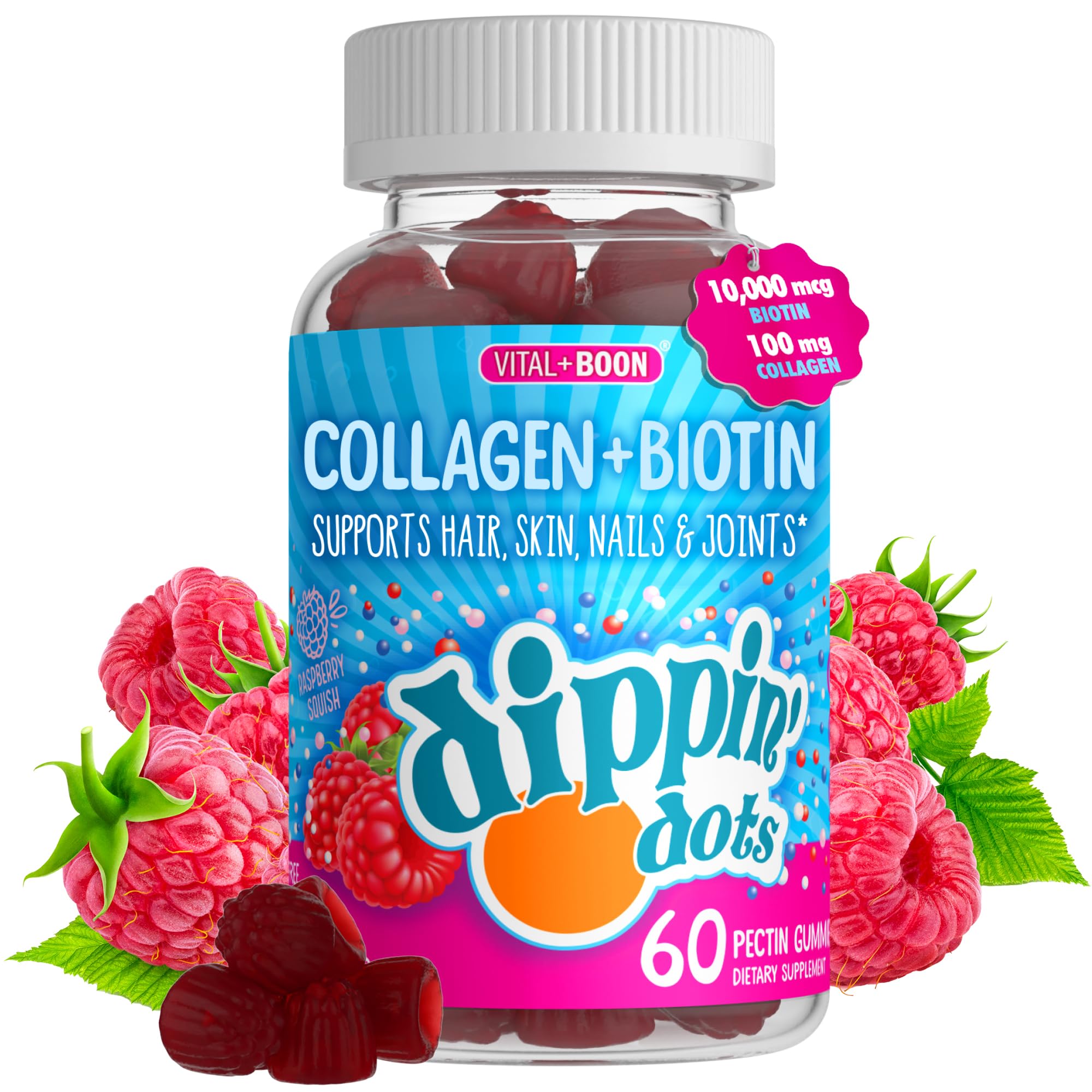 Dippin Dots - Biotin Collagen Gummies for Women and Men - Hair Skin Nails Support - 10 000