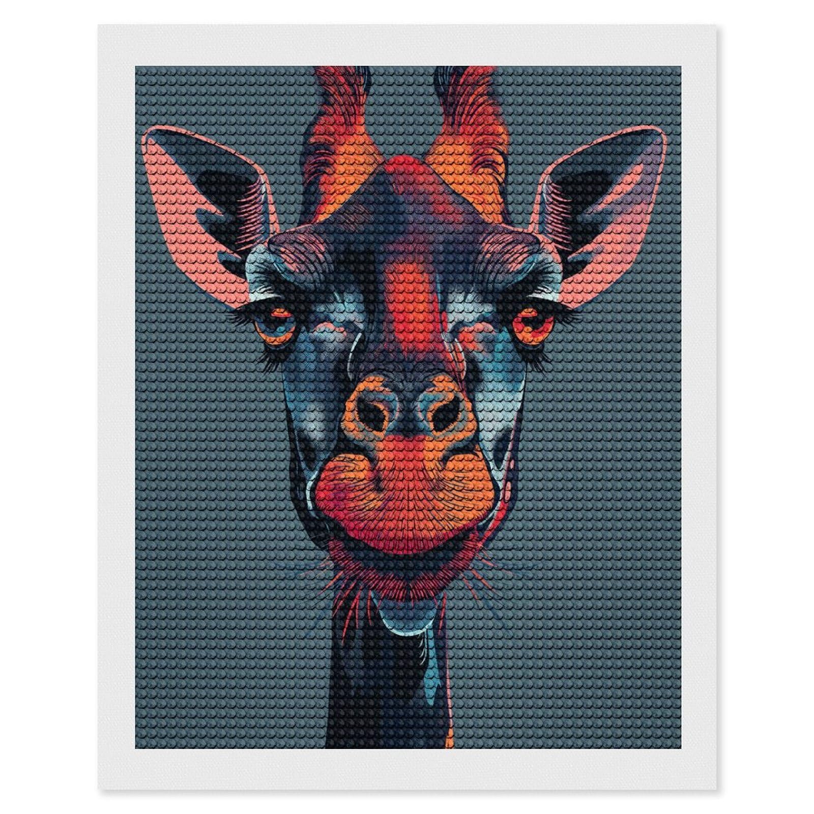 Junmoney Giraffe Portrait Animal Round Drill Diamond Painting 16"x20", for Adults, Creative Leisure Activity, Office Decor, Holiday Gift Idea
