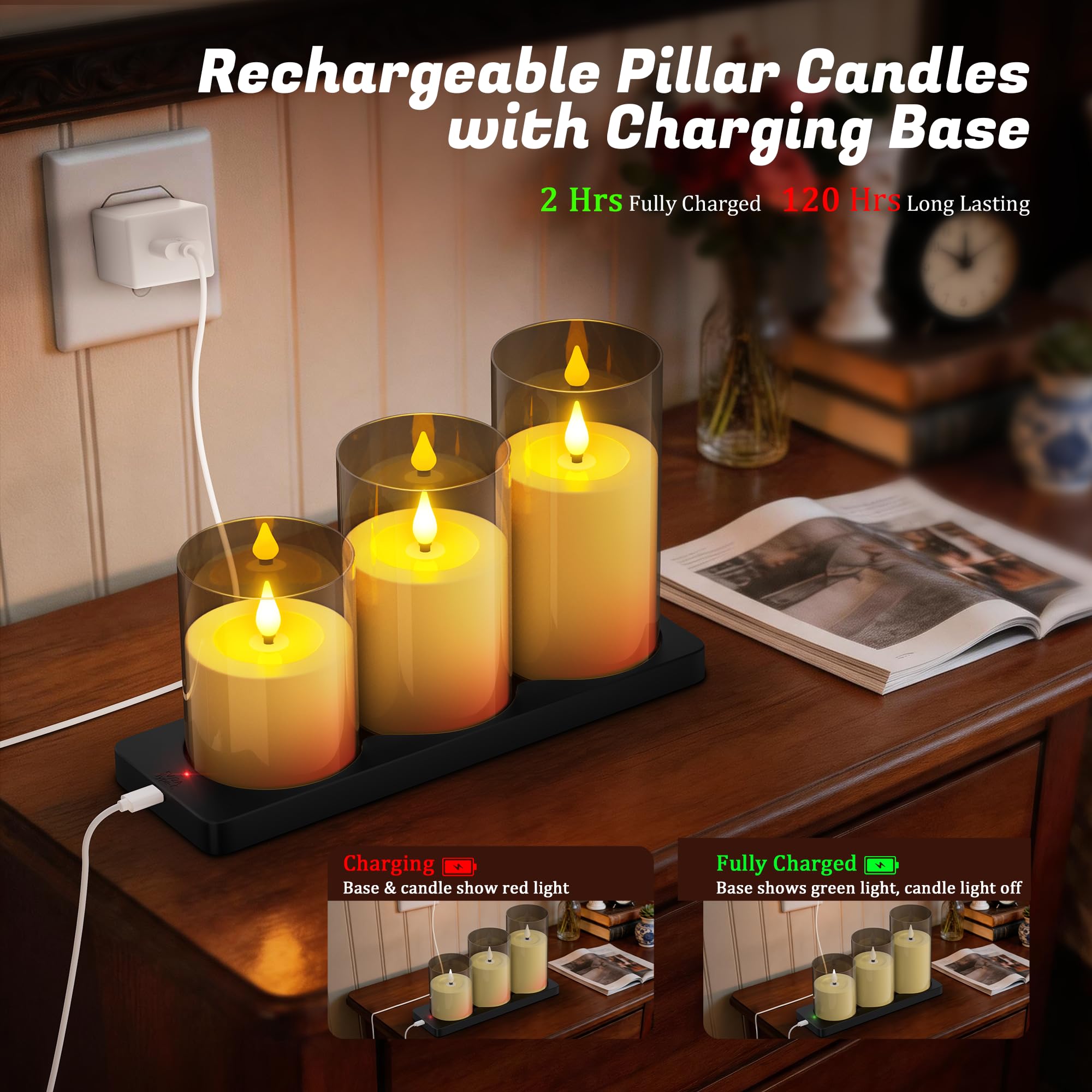 PChero LED Bougies Rechargeables avec Chargeur Magnétique