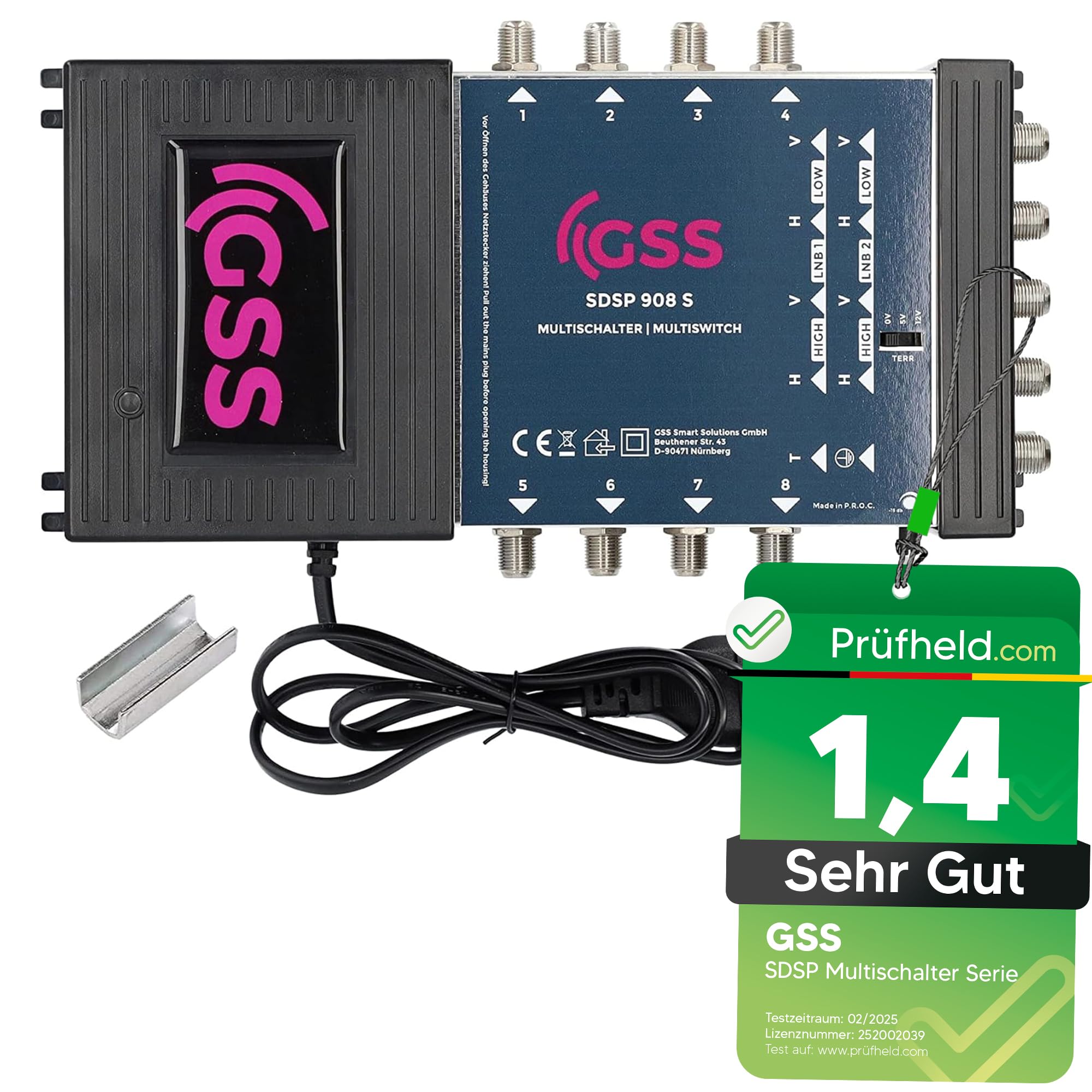 GSS 9/8 Multiconmutador para Quattro y Quad LNB, Multiswitch para 2 satélites y 8 participantes (TV, receptor de satélite), distribuidor Matrix Sat, HD 4K digital, para antena de espejo