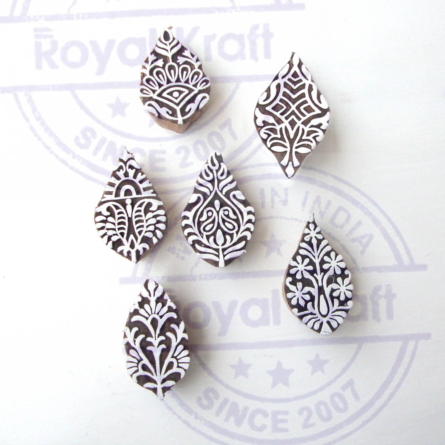 Royal Kraft Floral and Leaf Designs Wood Blocks for Printing (Set of 6) 1