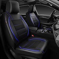 Vista 24 de CAR PASS Funda Universal FIT para asiento de automóvil de cuero con ribetes para SUVs, camionetas, camiones, compatible con bolsas de aire, diseño