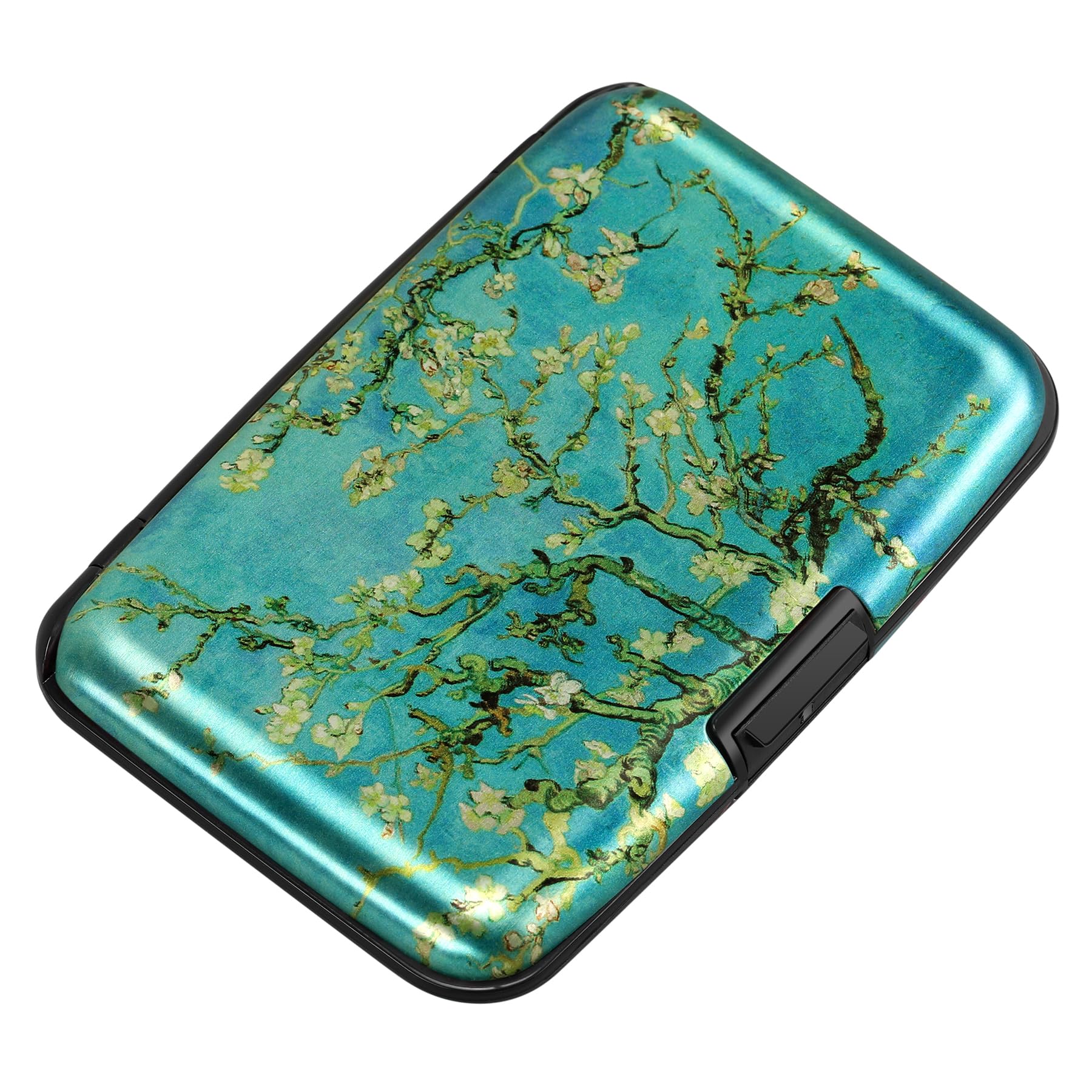 ELFISH Mini RFID Aluminum Wallet Credit Cards Holder Business Card Case Metal ID Case for Men Women（Apricot flower