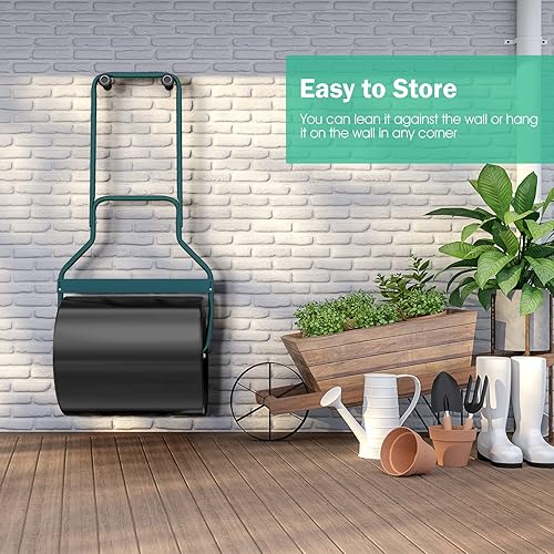 Miniatura 6 de S AFSTAR Rodillo de césped, rodillo de tambor de jardín para empuje/remolque detrás, rodillo relleno de agua/arena para jardín, césped, campo de