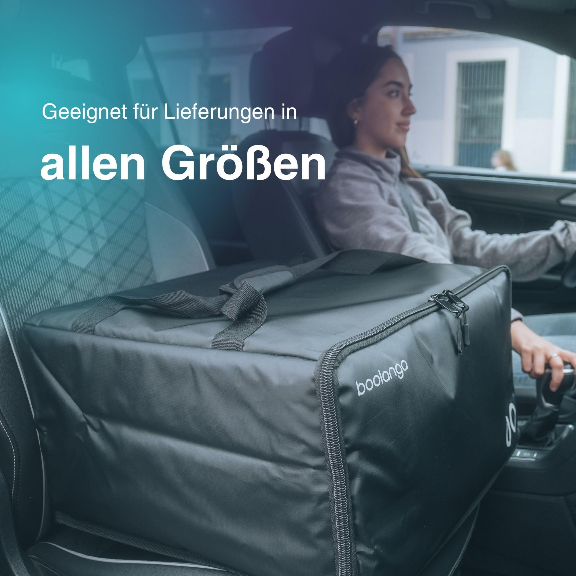 Isolierte Auto-Liefertasche • Premium-Liefertasche, die Ihre Lebensmittel stundenlang warm & kalt hält • 100% wasserabweisend • Vol. 48 l • Entwickelt für professionelle Kuriere, Schwarz ,