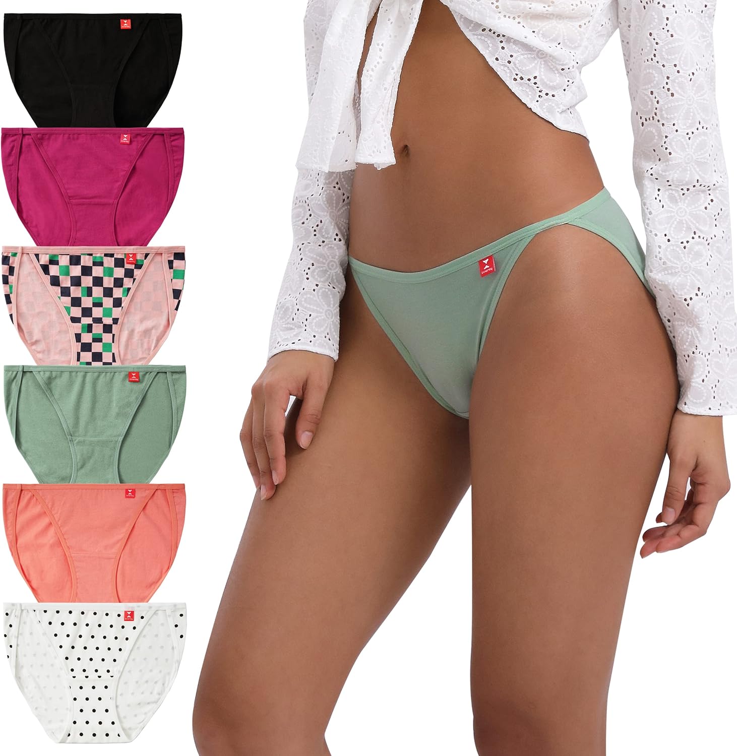 INNERSY Women's High Cut String Bikini Panties Stretchy Sexy Cotton Underwear 6-Pack