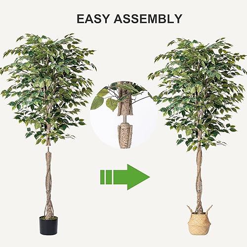 Miniatura 5 de Árbol de ficus artificial de 6 pies con maceta, planta de seda sintética para interiores y exteriores, para decoración del hogar, oficina, sala de