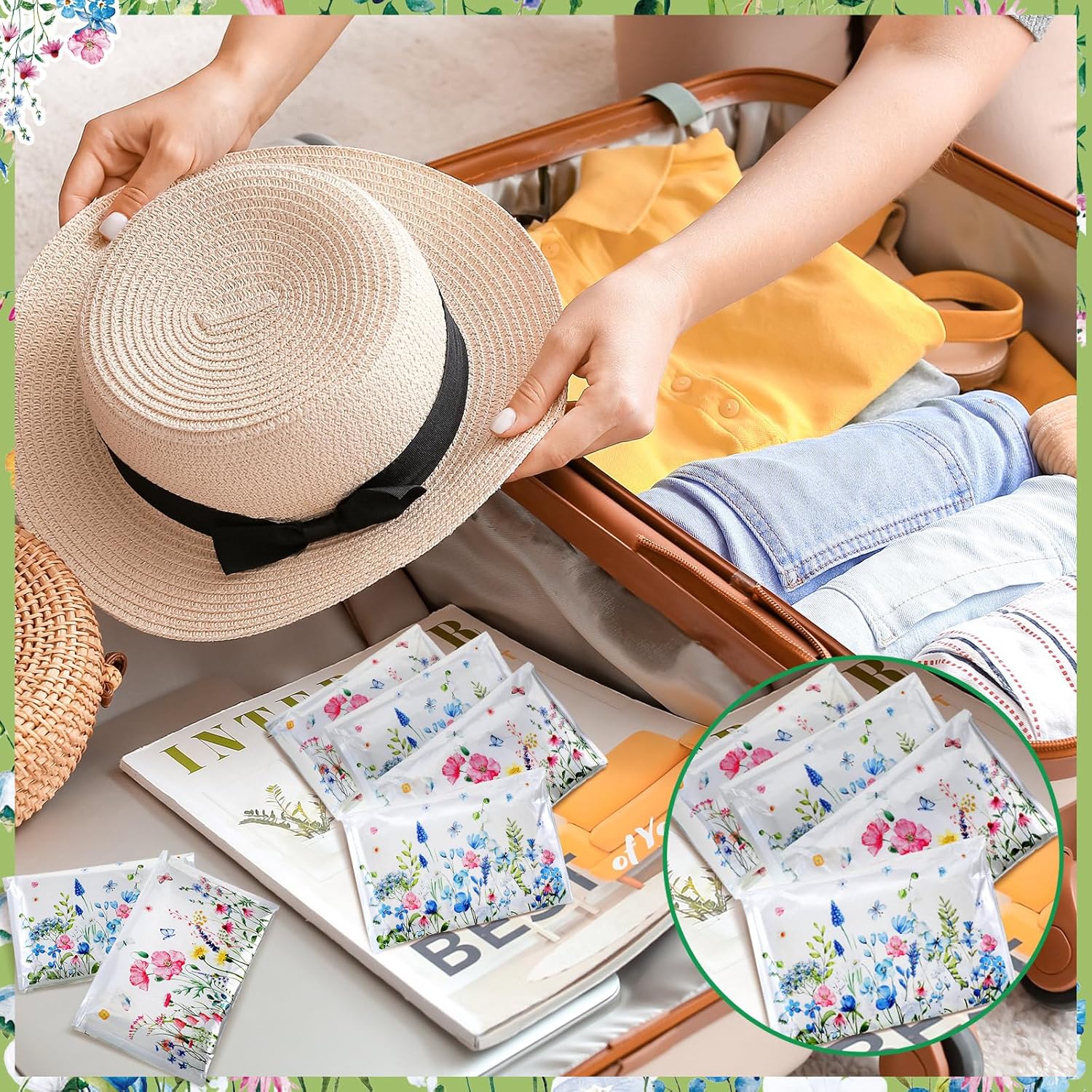 50 Pack Spring Floral Pocket Tissues Individual Packs Wildflower Wallet Facial Tissue Travel Bulk 3 Ply Flower Pocket Packets for Spring Summer Wedding Party Supplies - Image 4