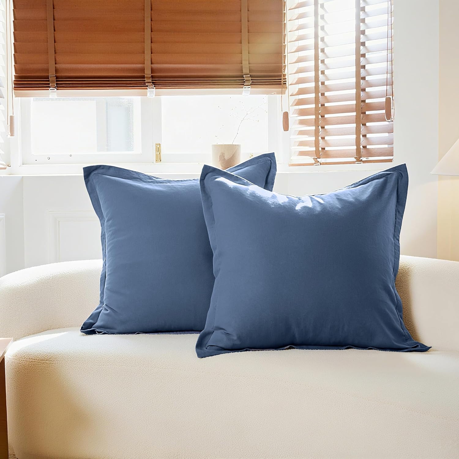 Simple&Opulence Linen Euro Sham Covers Set of 2, 26x26 Decorative Cotton Flax Blend Throw Pillow Cover Farmhouse Pillow Shams for Chair Couch Sofa Bedroom Living Room Home Decor, Navy Blue