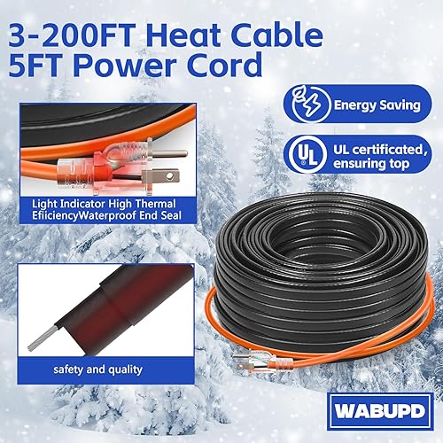 Miniatura 5 de Cinta de calor de 3 pies a 200 pies para tuberías de agua, cable de calor de tubo de descongelación de -40 F, tubo de cable de calefacción