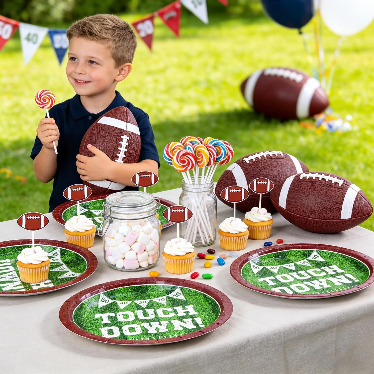 YY 50 Football Party 10" Paper Plates Set Disposable Large Dinner Plates - Image 6