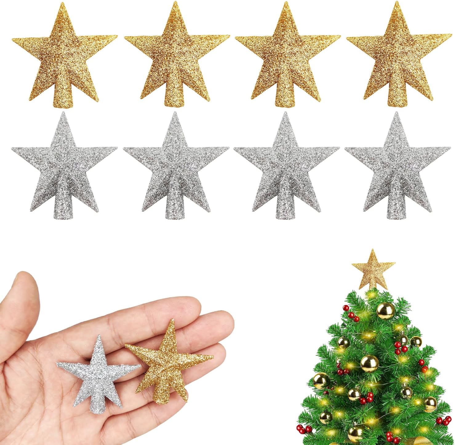 8 Pcs Mini Christmas Tree Topper Mini Star Tree Topper 1.77