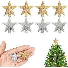 8 Pcs Mini Christmas Tree Topper Mini Star Tree Topper 1.77 Inch Christmas Star Treetop for Small Tree Christmas Holiday Ornaments Decoration (Glitter Gold Silver)