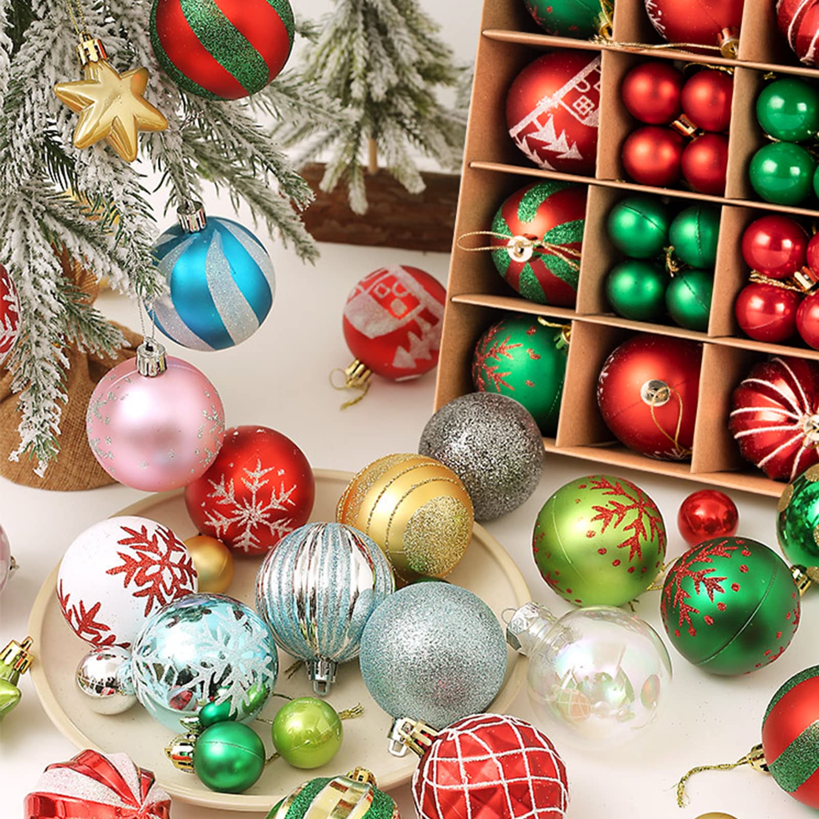 24 Pieces Boules De Noël, Boules D'Arbre De Noël Set, Plastique Boules Sapin Decoration Deco