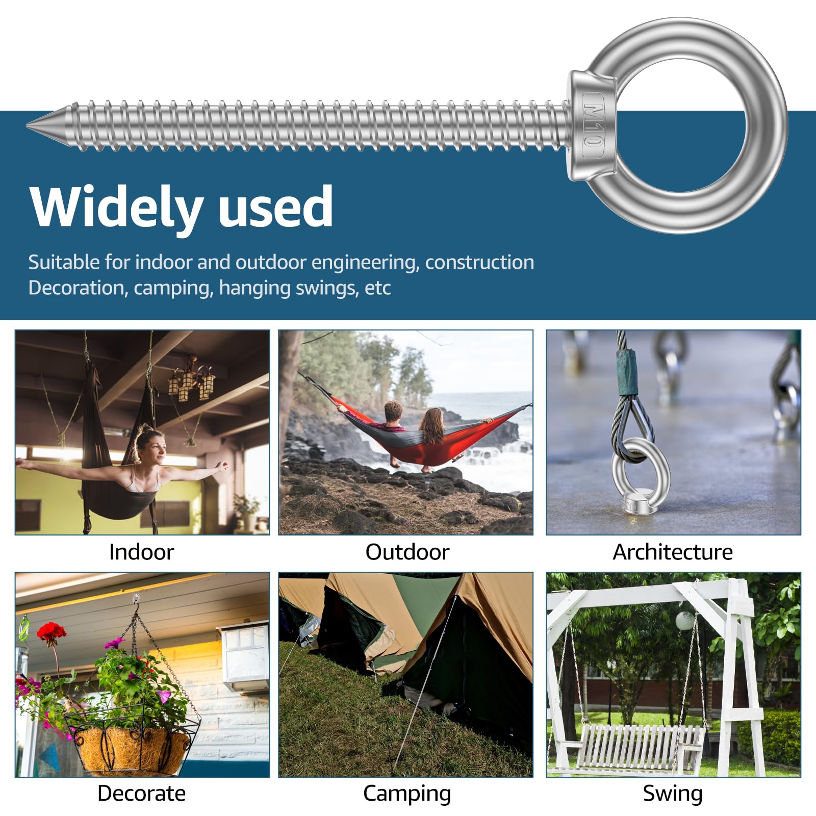 WhSunVo Eye Screws Stainless Steel Eye Hook Screws Strong Load Bearing Eye Hooks Easy to Install Eyelet Screws Screw in Eye Hooks Sturdy Eye Bolts Screw for Hammock Stand Swing Chair