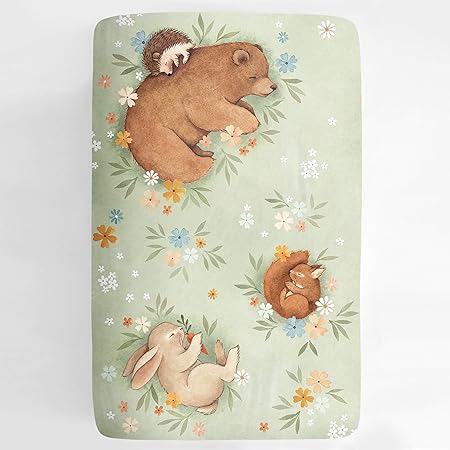 Mini Crib Sheet, Pack n Play or Playard Crib Sheet by Rookie Humans: 100% Cotton Sateen. Use as a Photo Background for Your Baby Pictures. Fits Mini Crib Size (38x24 inches) (Enchanted Meadow)