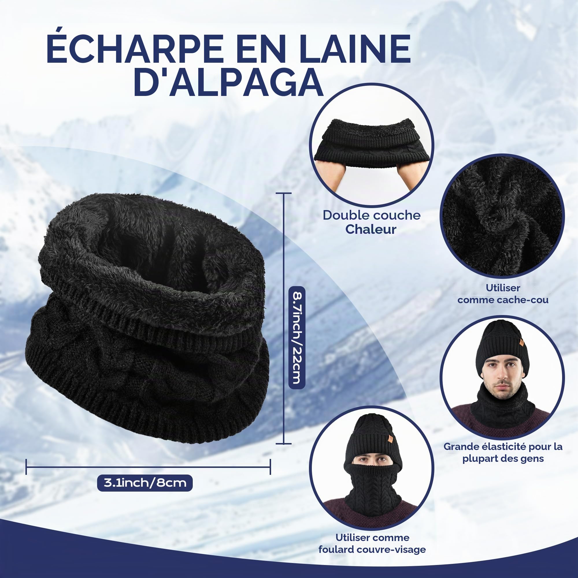 Hommes Femmes Hiver Chaud Bonnet Gants Tactiles Écharpe Tricoter Ensemble, Ensemble Bonnet Echarpe Gant Homme Chauds d'hiver 3en1 pour les cadeaux de Noël/Anniversaire/Nouvel An