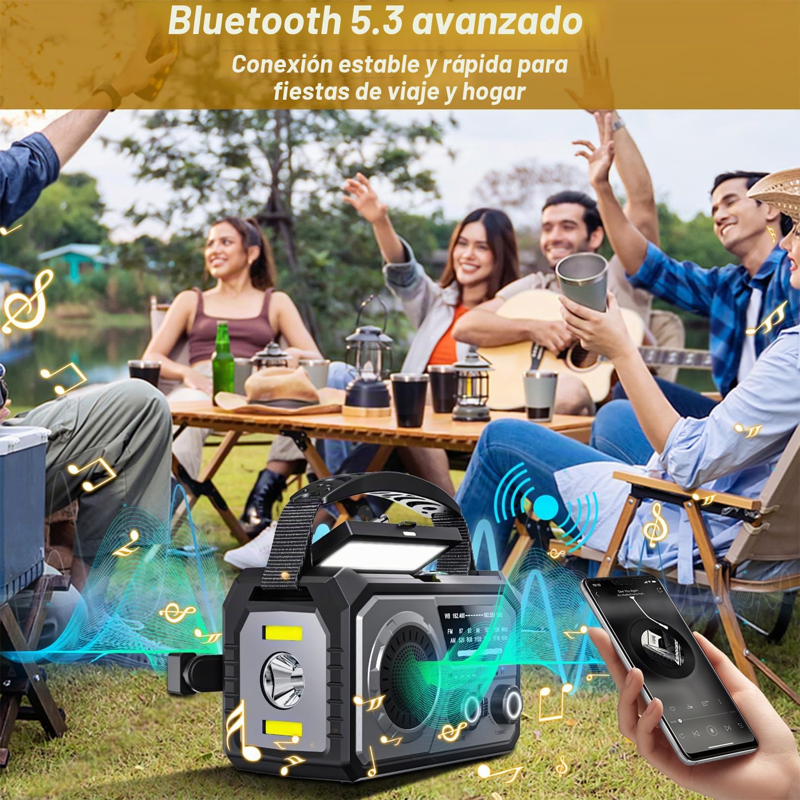 Radio Solar 16000 mAh con carga móvil, AM/FM, portátil, radio de emergencia, batería recargable, dinamo solar, linterna, alarma SOS, brújula para camping