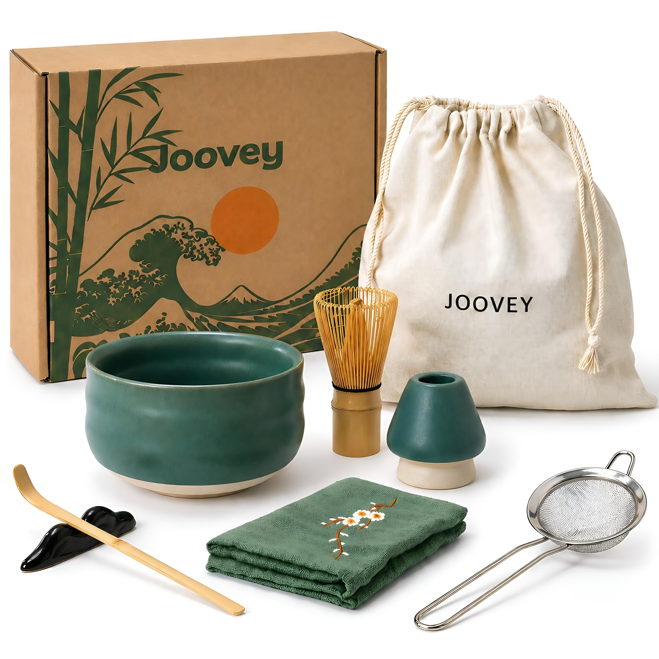 Te Matcha Kit Ceremonial Completo 8 Piezas – Bowl Cerámica 500 ml, Batidor Bambú Natural y Tamiz de Malla Fina – Kit Te Matcha Premium para Preparar Té Matcha Tradicional Japonés