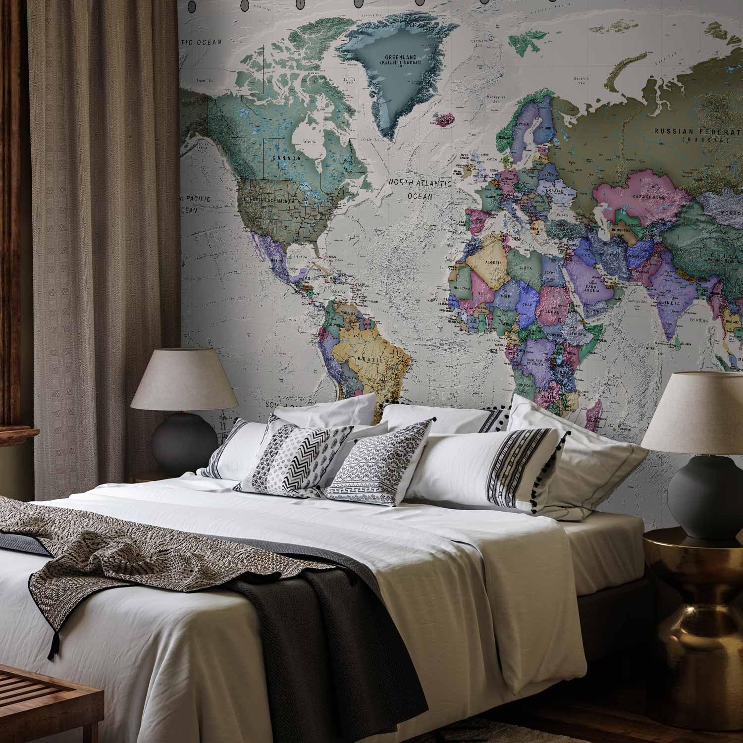 murando Fotomurales Mapamundi 300x210 cm XXL Papel pintado tejido no tejido | Decoración de Pared decorativos Murales moderna de Diseno Fotográfico Mapa del mundo mundo