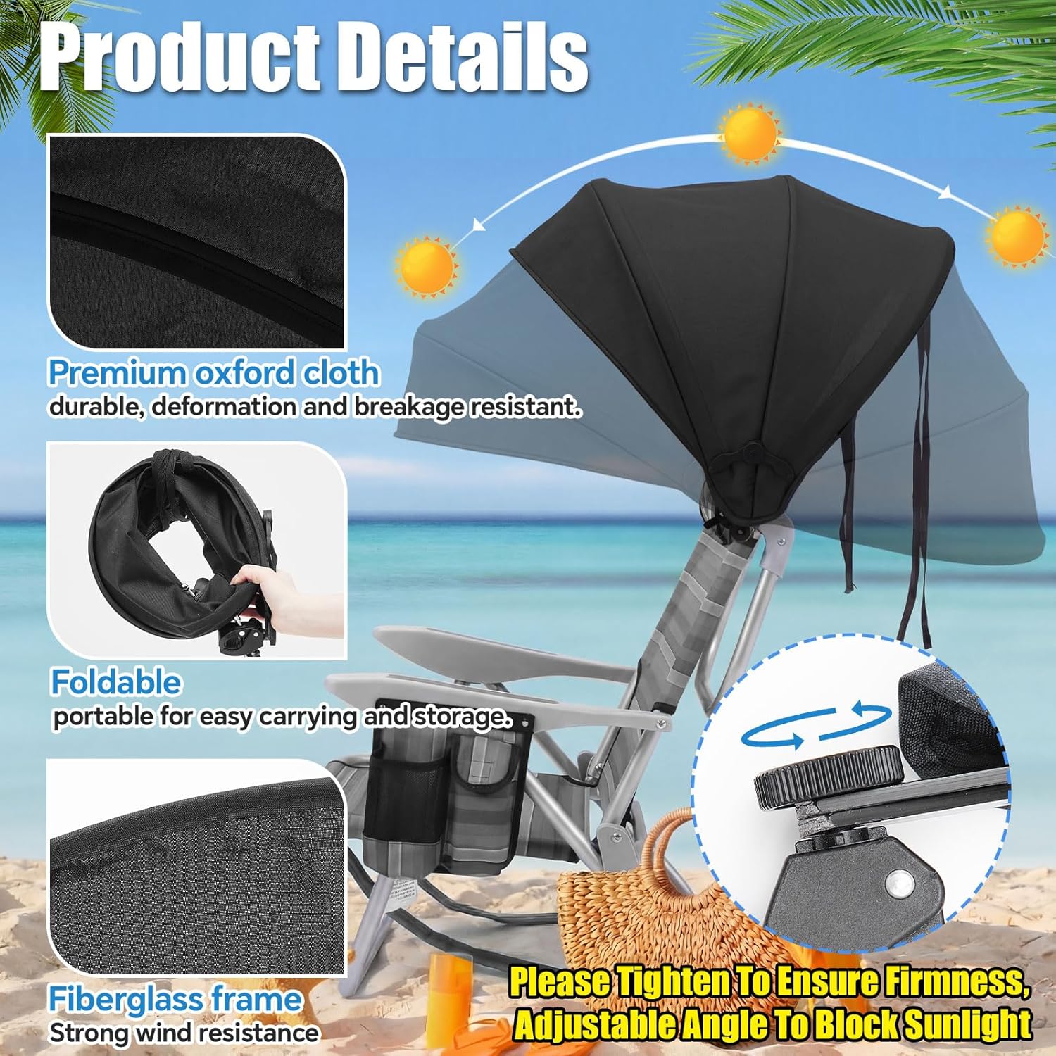 DaisyInner 1 Pcs Beach Chair Umbrella Canopy Extra Large Foldable Chair Sun Shade with Adjustable Clamp for Beach Camping Fishing Lounge Outdoor (Black)