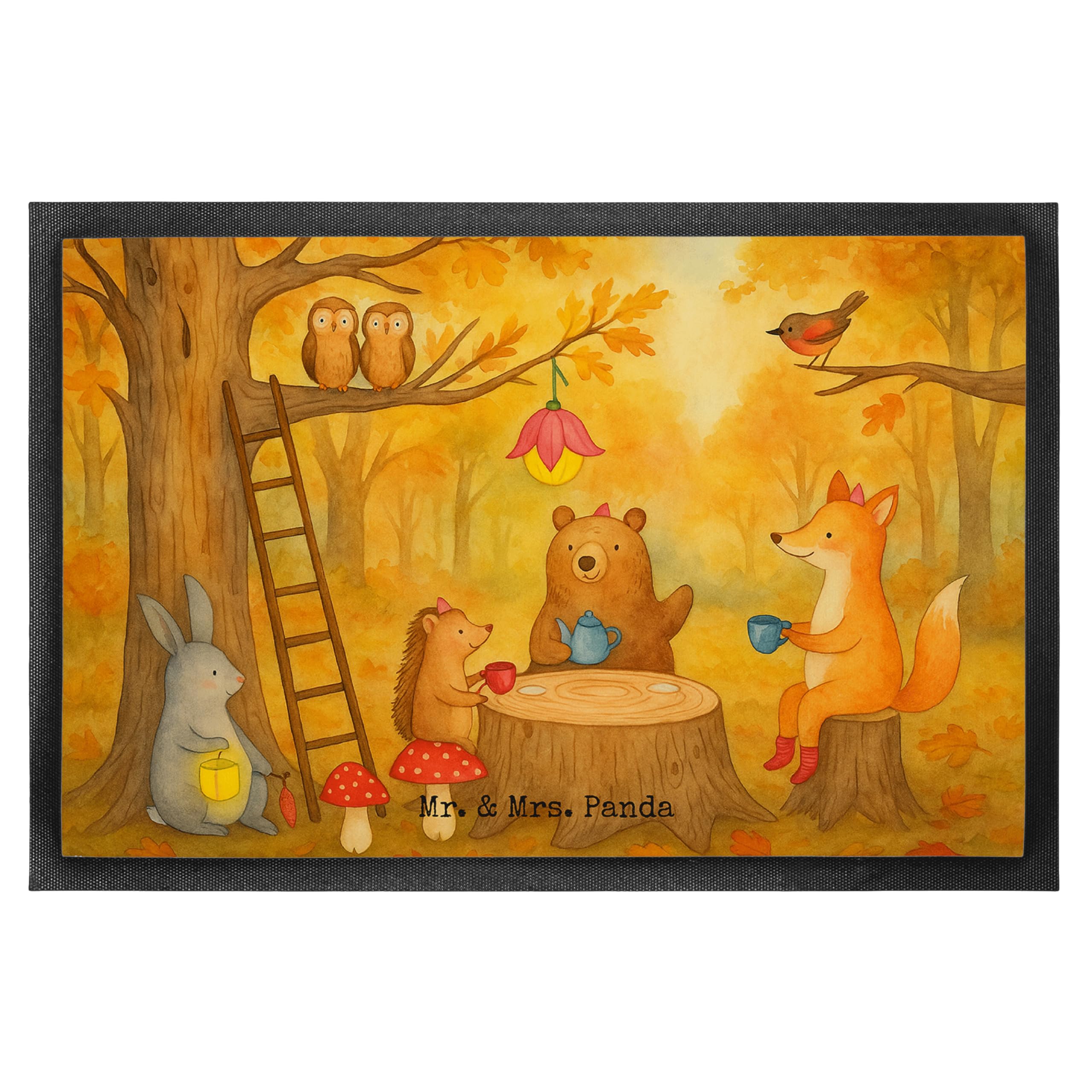 Mr. & Mrs. Panda Türmatte Waldtiere Picknick Design 50 x 75 cm - Geschenk, Wald, Schmutzfangmatte, fußmatte, Fussmatte, Hase, Igel, Maus, Lustige Sprüche, Schmutzmatte, Fuchs, Sauberlaufmatte