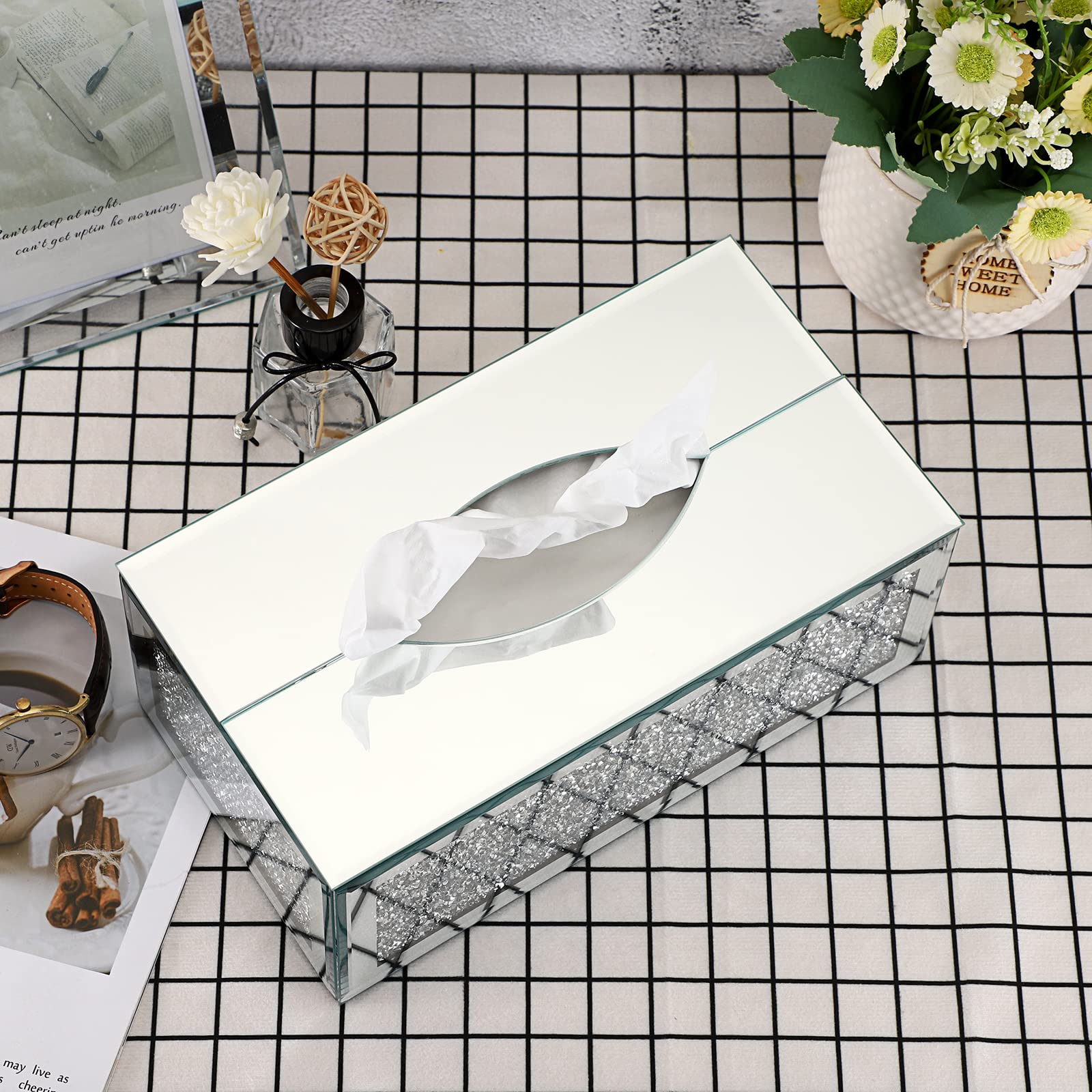 Cedilis Lot De 3 Boîtes Décoratives En Verre Pour Café, Thé, Sucre Avec Strass En Cristal écrasé, Bocaux De Cuisine Pour Décoration De Comptoir De Cuisine, Argent