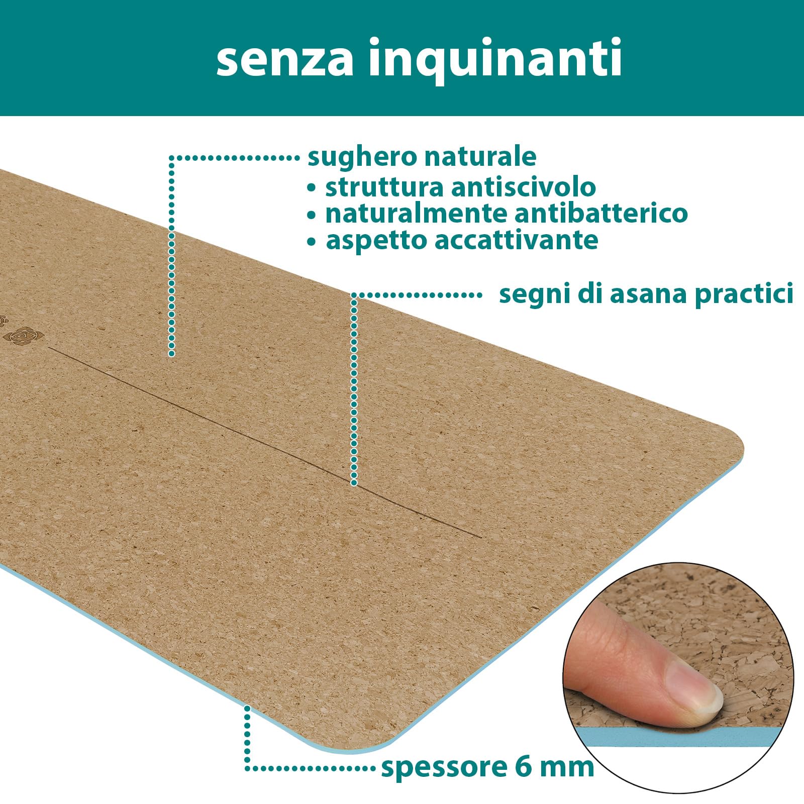 ALPIDEX Tappetino Yoga Sughero TPE 183 x 61 x 0,6 cm E-Book Borsa da Trasporto Antiscivolo Linee Orientamento Fitness Pilates Ginnastica Mat