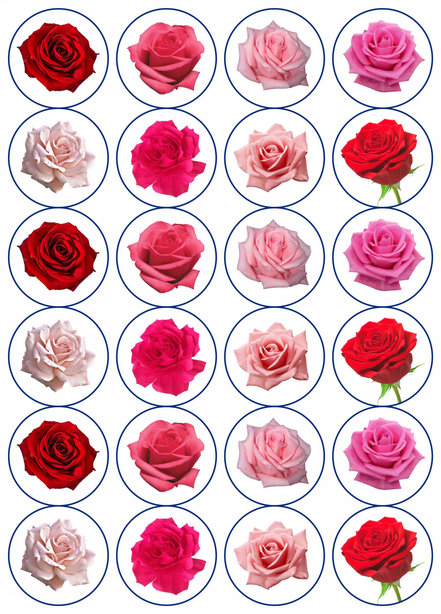 24 x Edible Roses Cupcake Fairy Cake Wafer Decoration Toppers - Pre-CUT Optional (Pre-Cut)