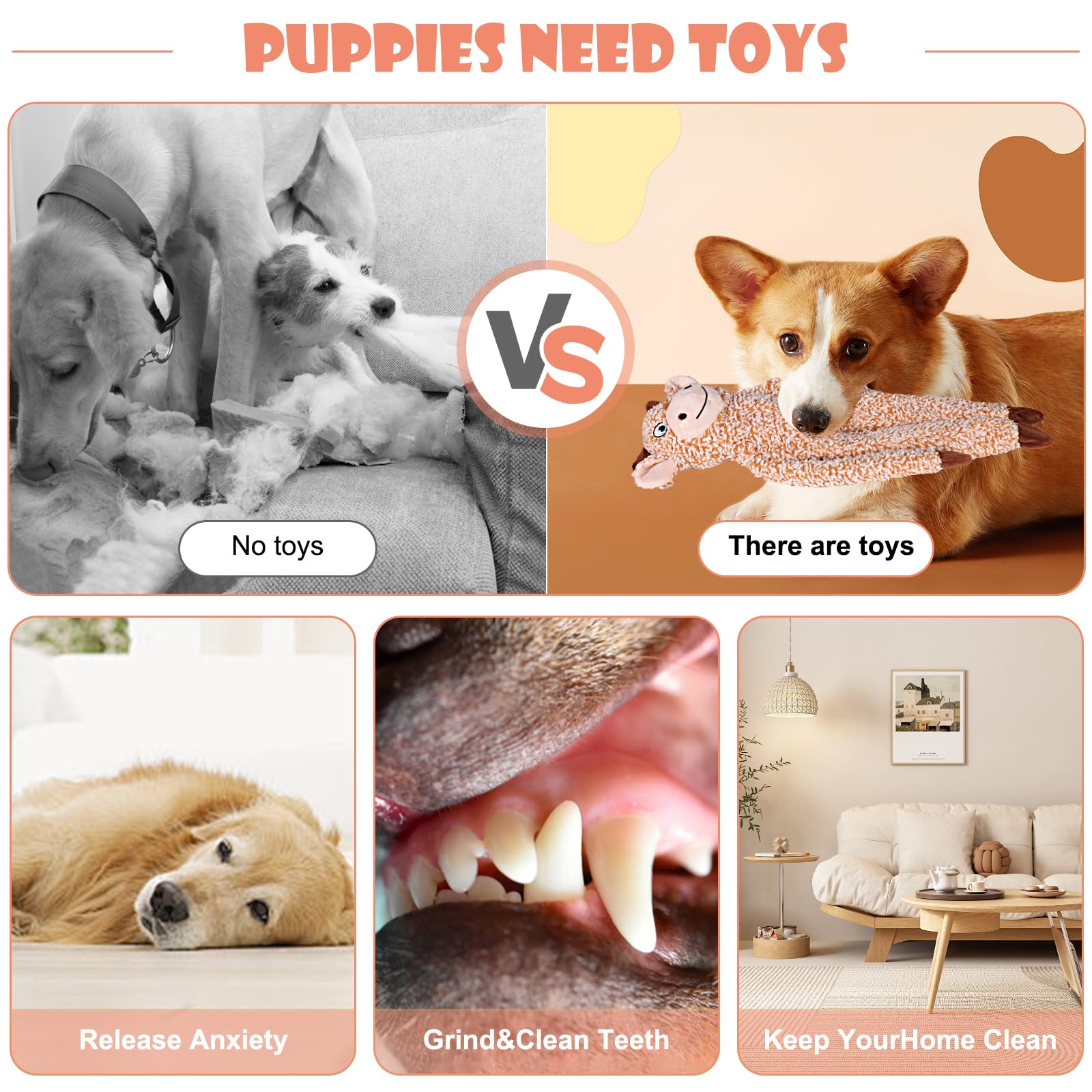 Juguetes para perros grandes sin relleno, paquete de 5 juguetes interactivos de animales chirriantes y arrugados, juguetes de peluche para la dentición para mantenerlos ocupados, bonitos regalos
