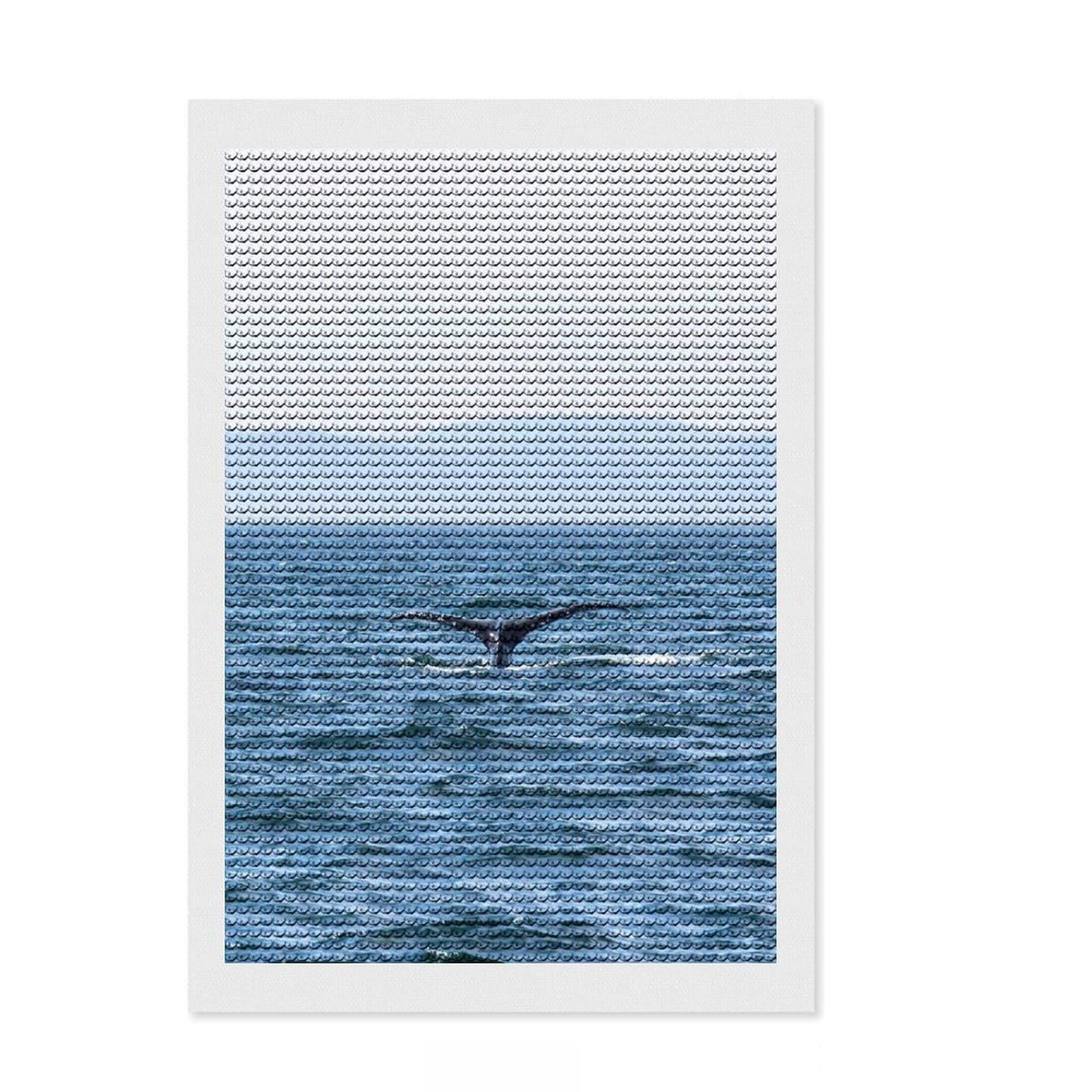 Junmoney Whale Tail Diamond Style Art Kit 8"x12", Farmhouse Decor, Relaxing DIY, with Tool Kit, Thoughtful Present, DIY
