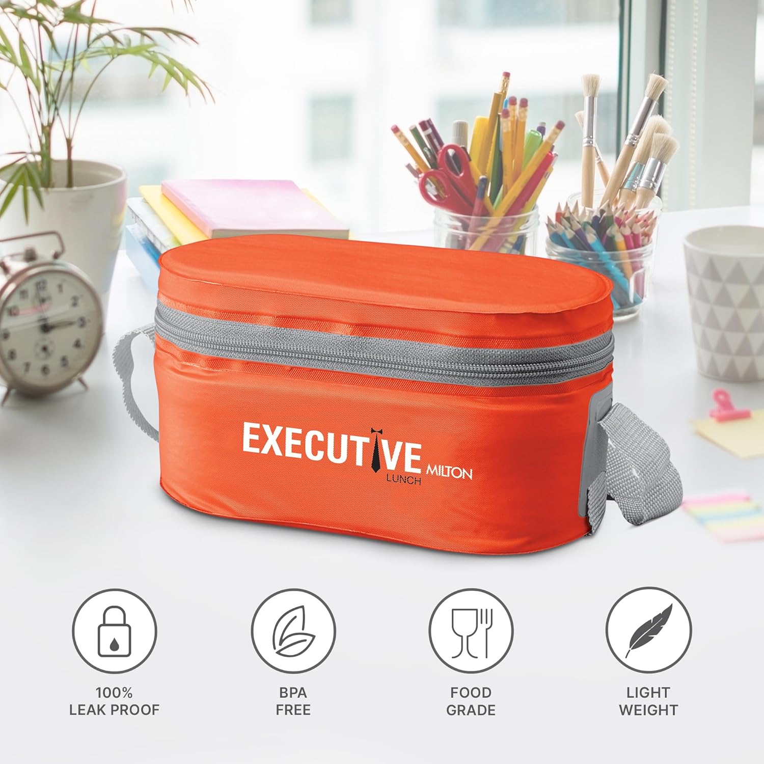 MILTON Executive Insulated Lunch Box, Orange, 3 Containers, 280ml Each