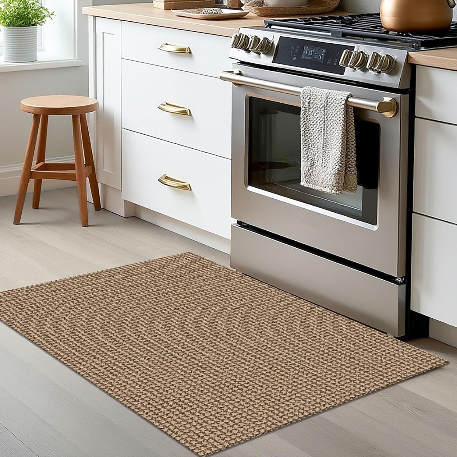 EARTHALL Woven Area Rug 2x3 Ft Washable Rugs for Entryway Braided Non Slip Throw Rugs Door Mat Indoor Outdoor Entrance Small Cotton Woven Carpet for Kitchen Foyer Front Door, Orange/Tan/Brown