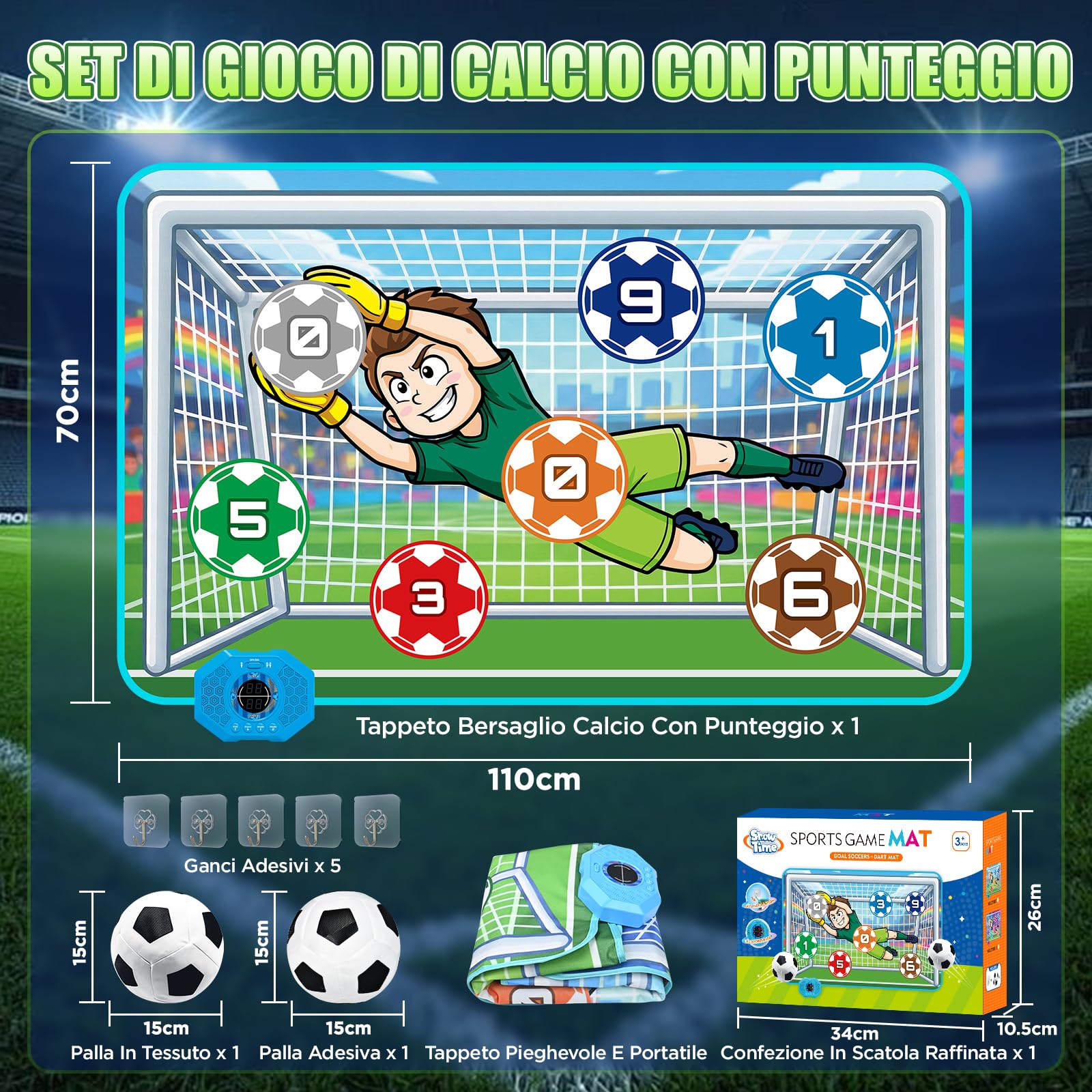 MOMUSE Tappeto Gioco da Calcio, Giocattolo Calcio Punteggio Elettronico